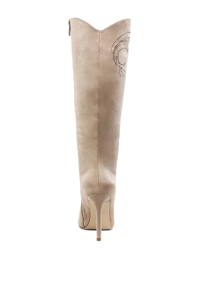 Rhinestone Patterned Calf Boots By RUW