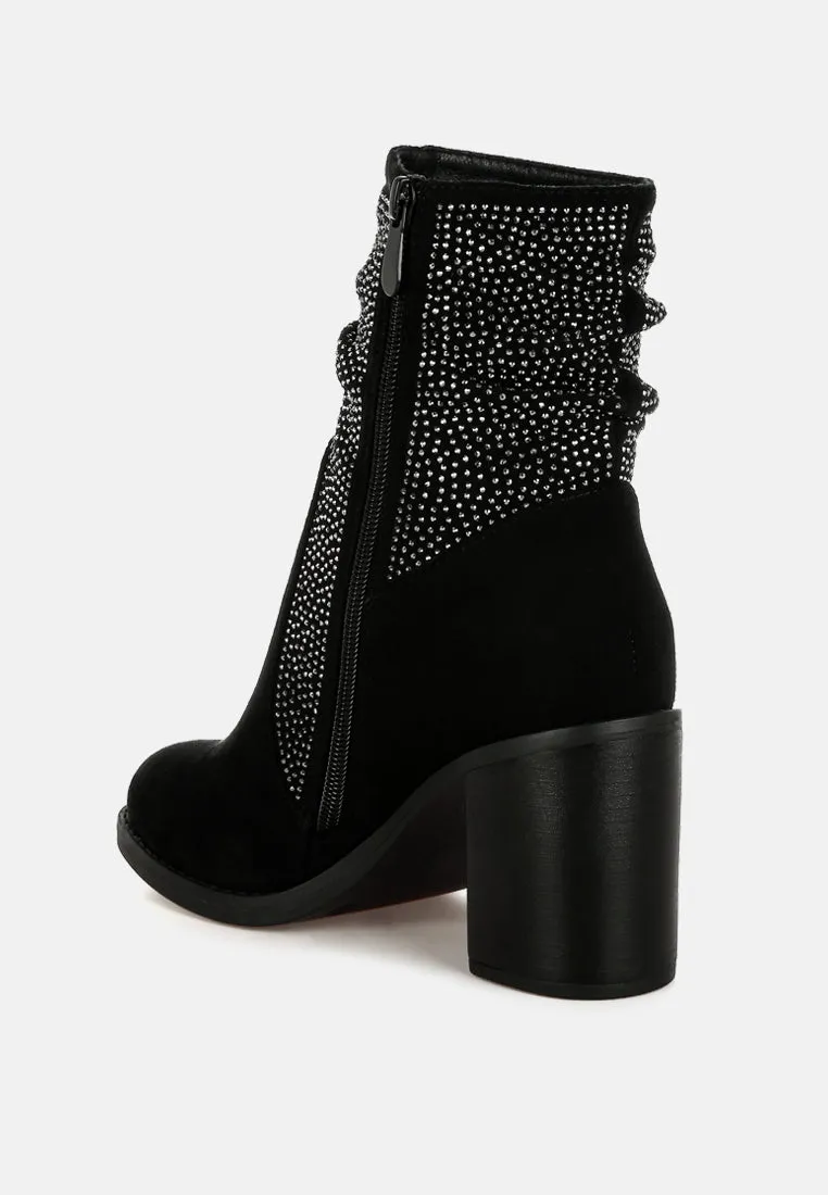 Rhinestone Studded Slouchy Ankle Boots By RUW