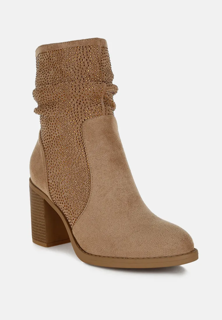 Rhinestone Studded Slouchy Ankle Boots By RUW