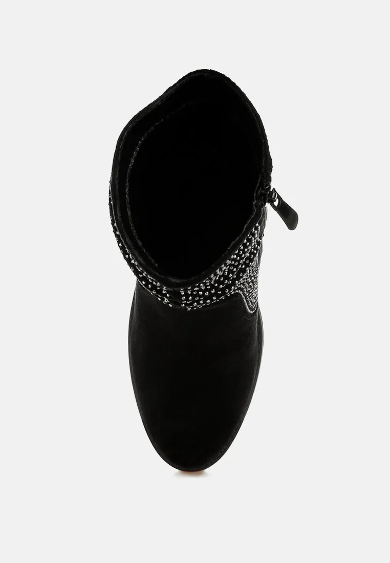 Rhinestone Studded Slouchy Ankle Boots By RUW