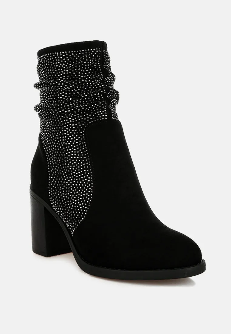 Rhinestone Studded Slouchy Ankle Boots By RUW
