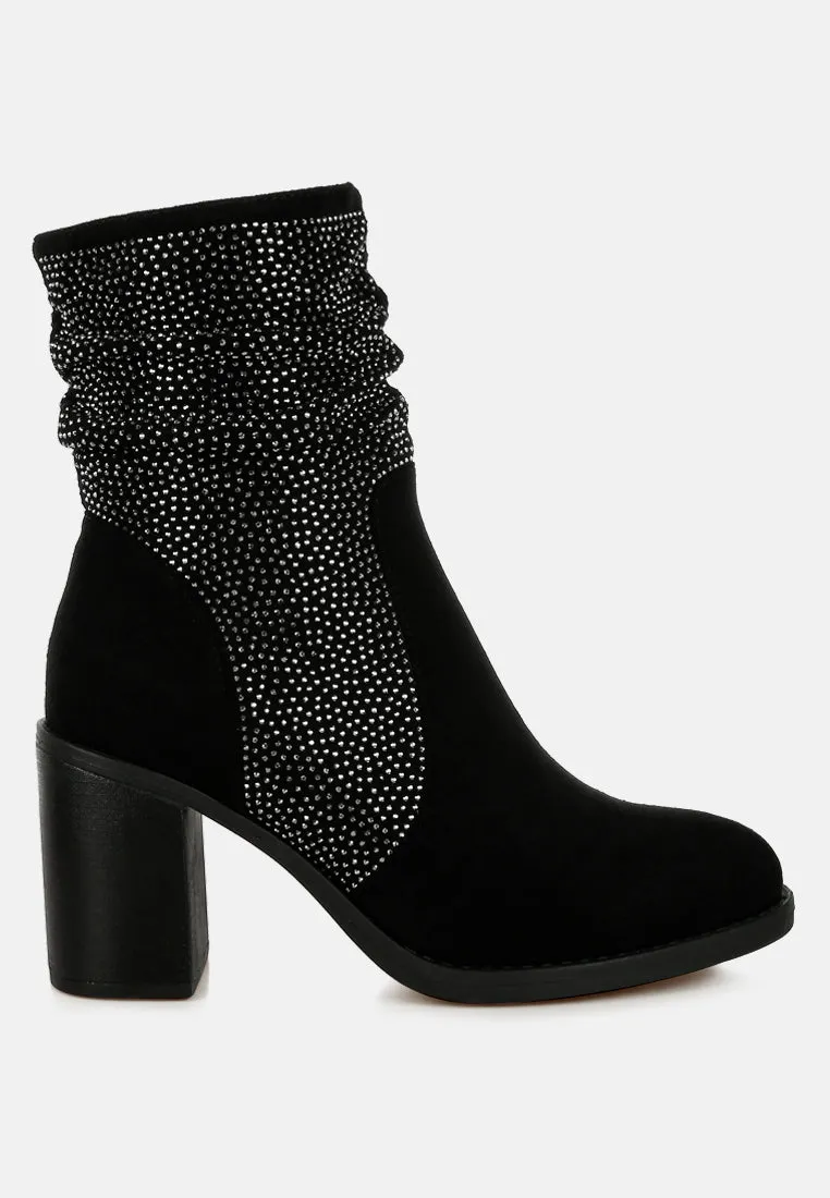Rhinestone Studded Slouchy Ankle Boots By RUW