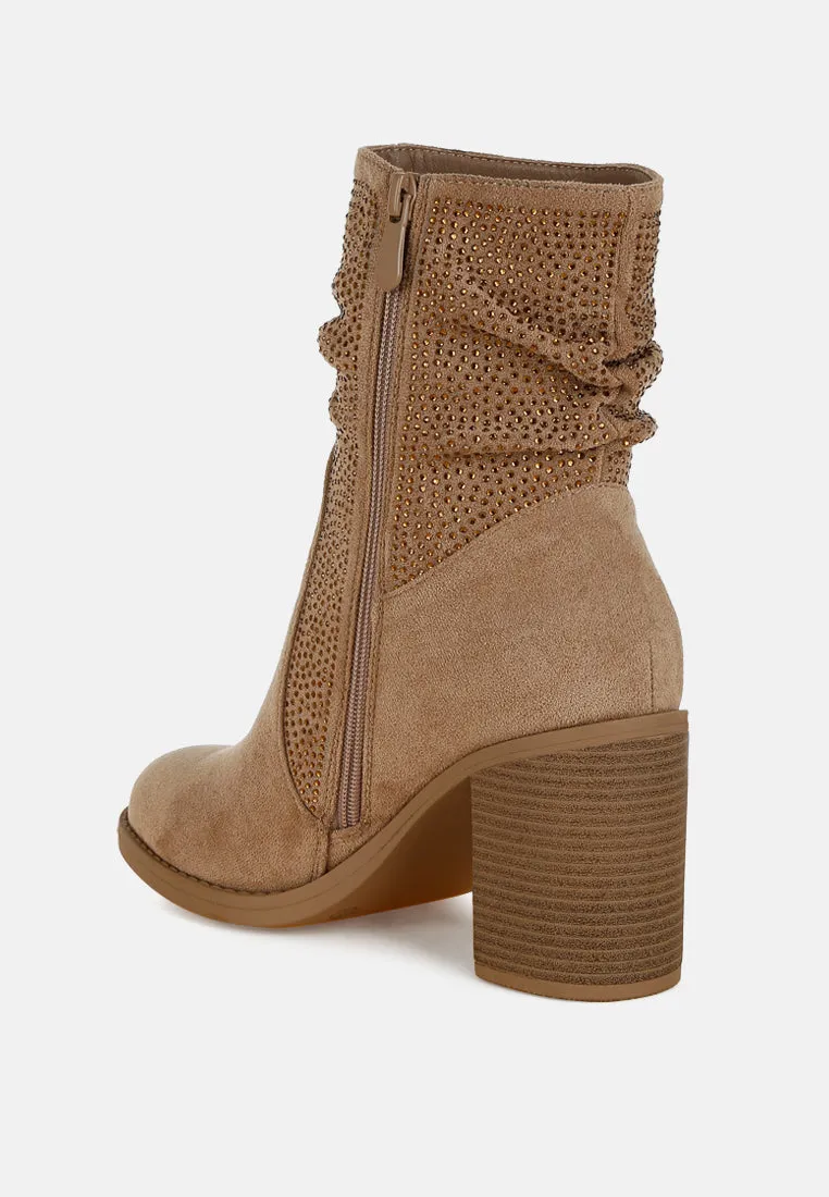 Rhinestone Studded Slouchy Ankle Boots By RUW