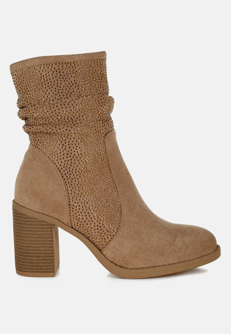 Rhinestone Studded Slouchy Ankle Boots By RUW