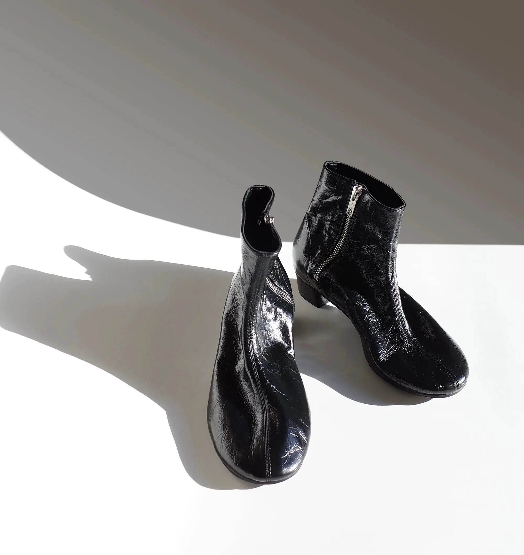 Round Toe Cowhide Ankle Boots