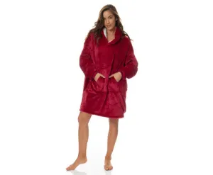 Royal Comfort Snug Hoodie Nightwear Super Soft Reversible Coral Fleece 750GSM One Size Red