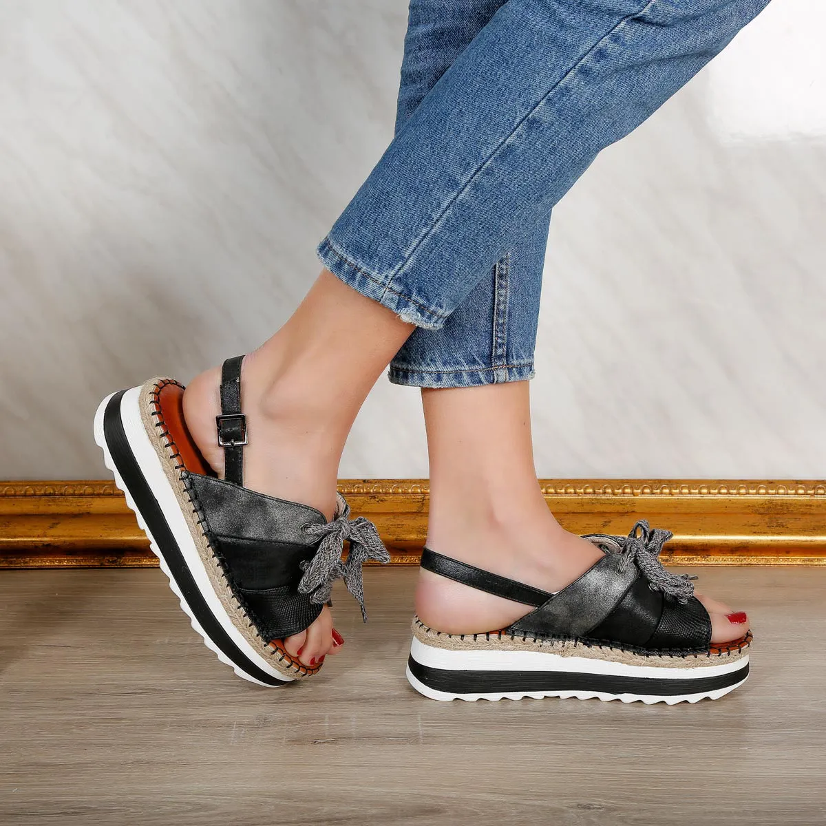Sandale dama cu platforma Leila - Black