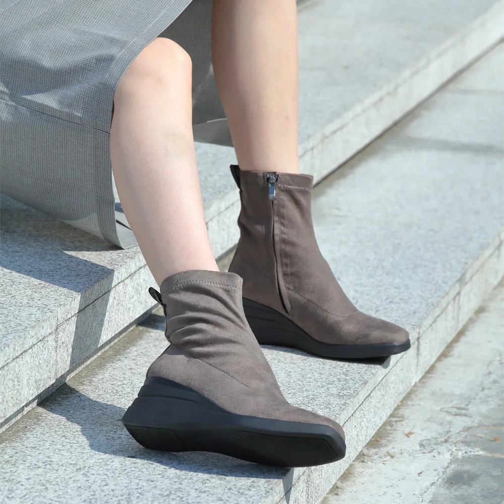 Savona Suede Wedge Boots (Taupe)