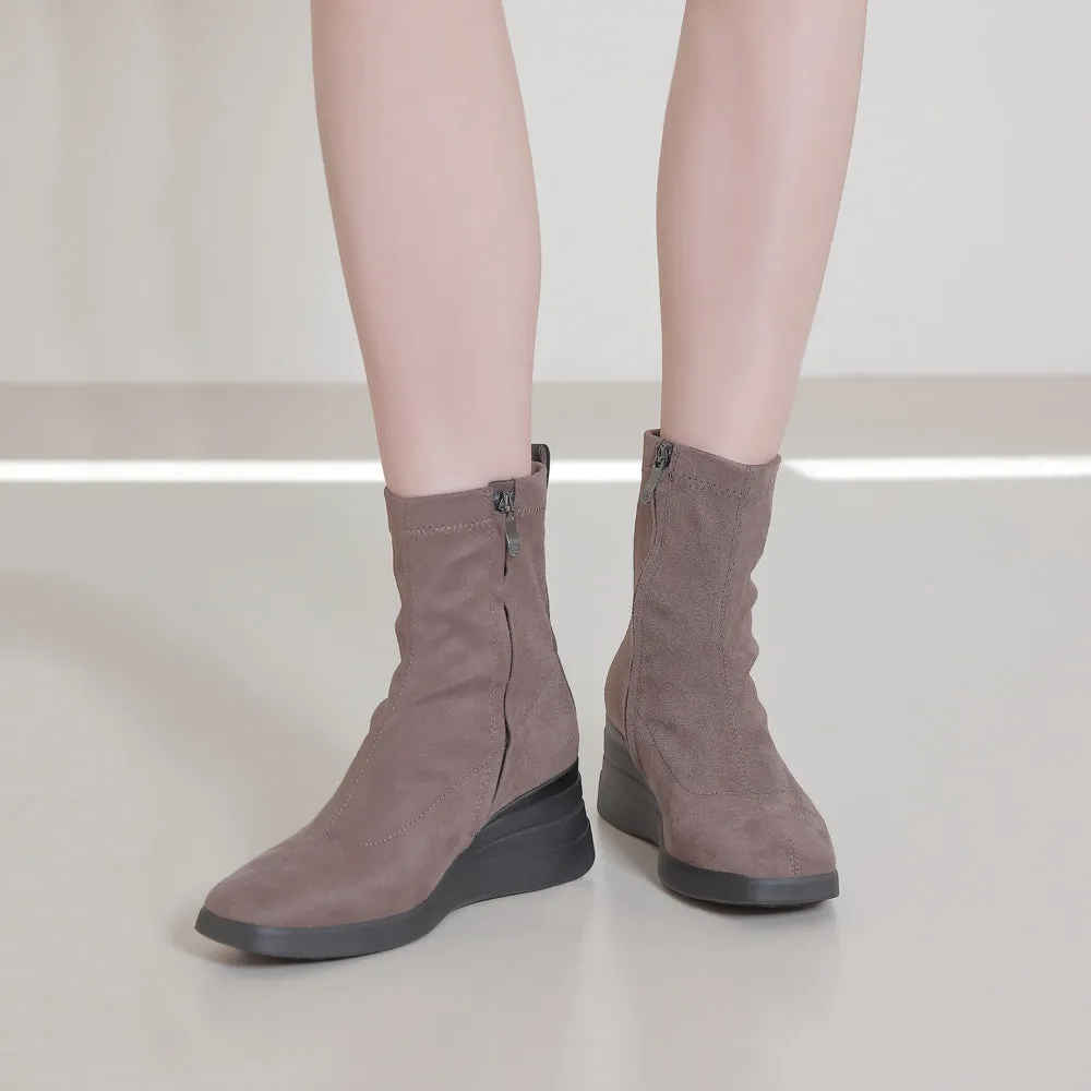 Savona Suede Wedge Boots (Taupe)