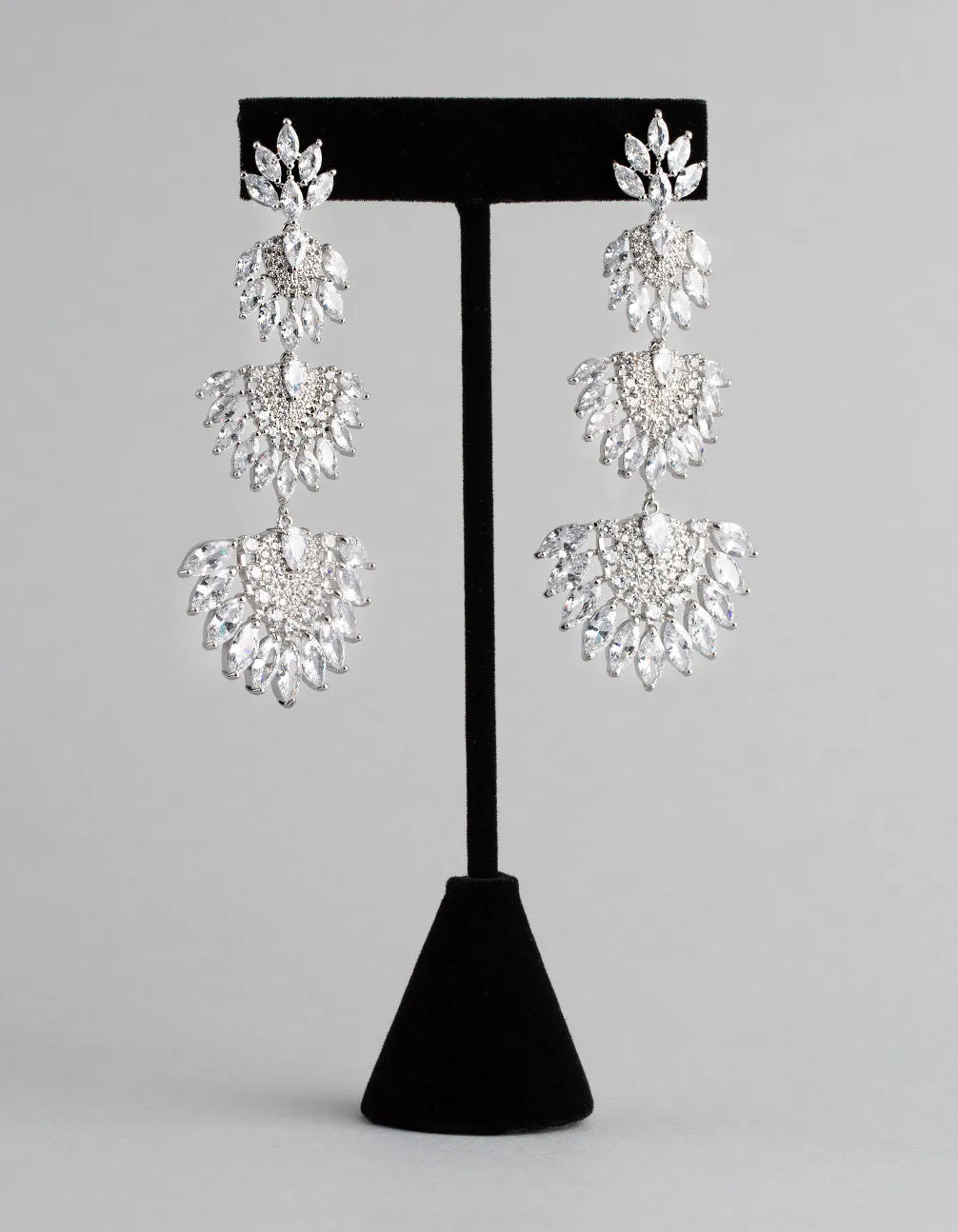 Silver Cubic Zirconia Statement Fan Drop Earrings