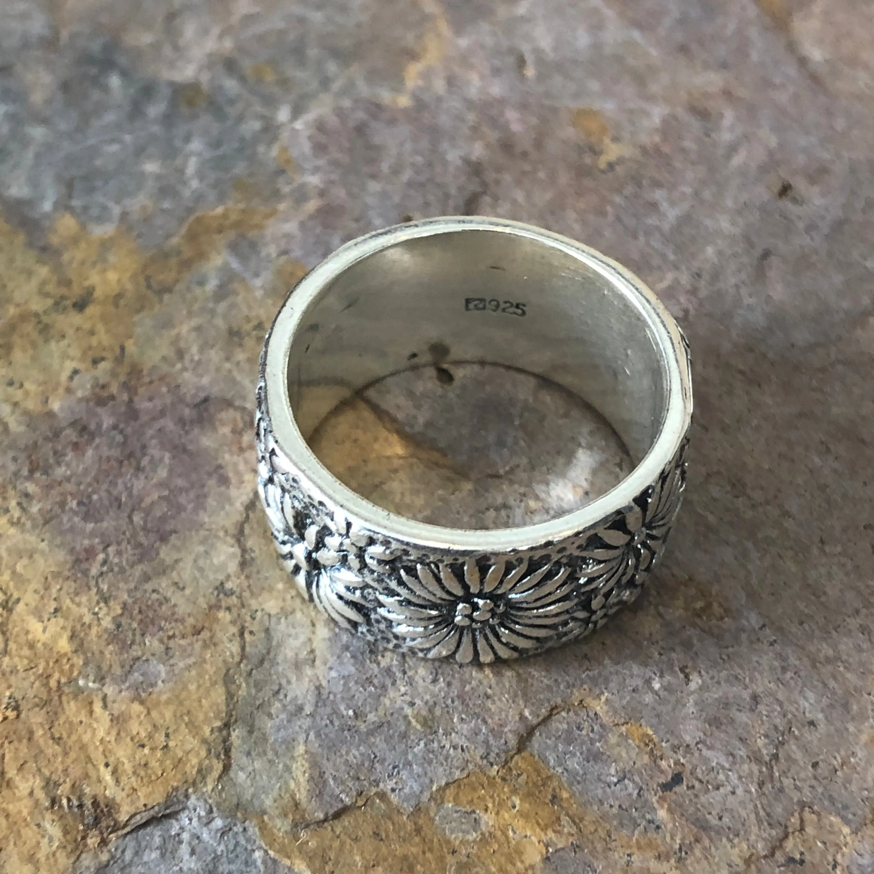 Sterling Silver Floral Cigar Band Ring