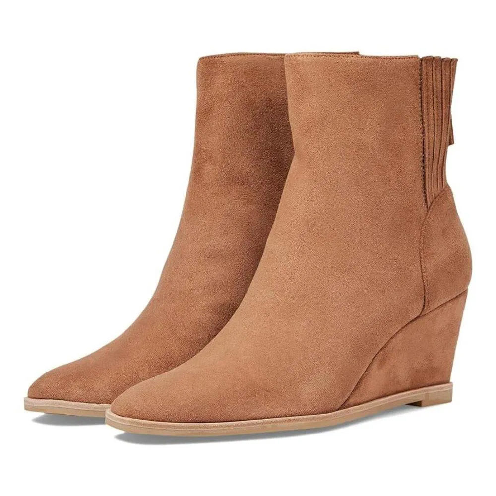 Teera Almond Suede Wedge Ankle Booties