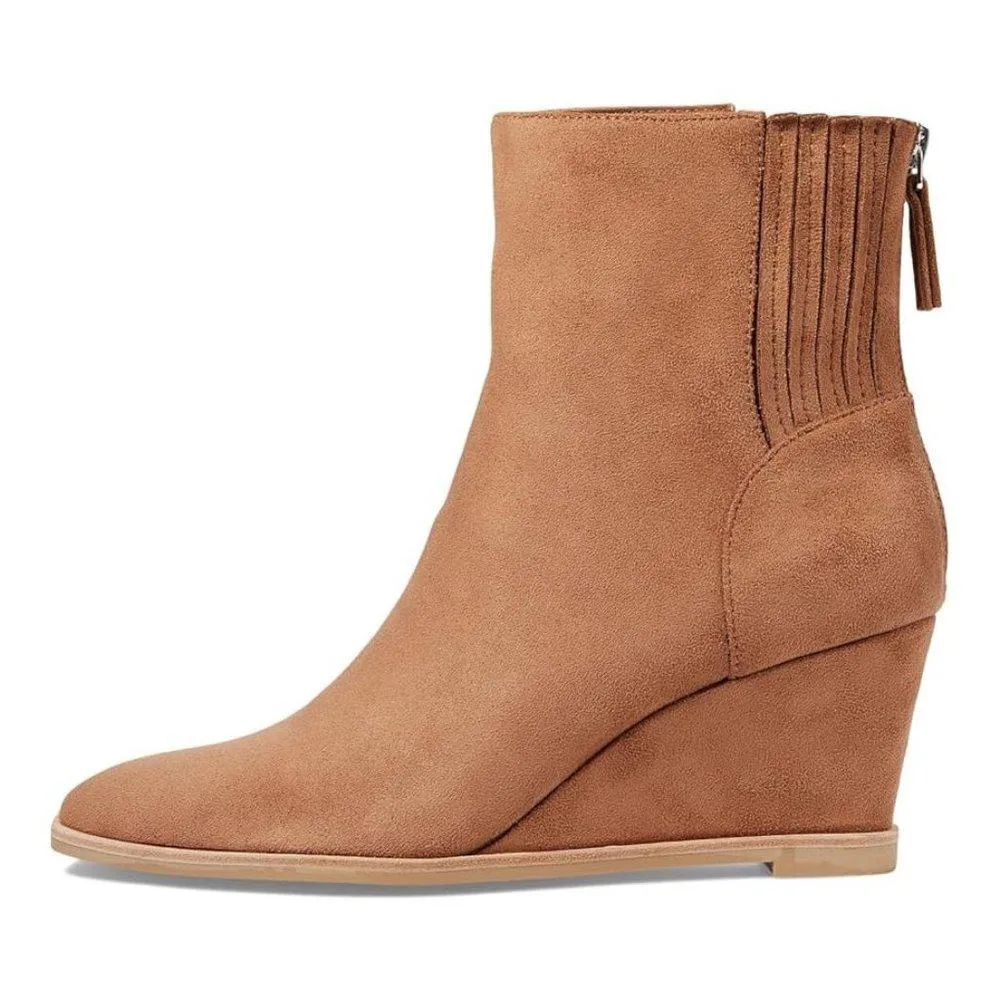 Teera Almond Suede Wedge Ankle Booties
