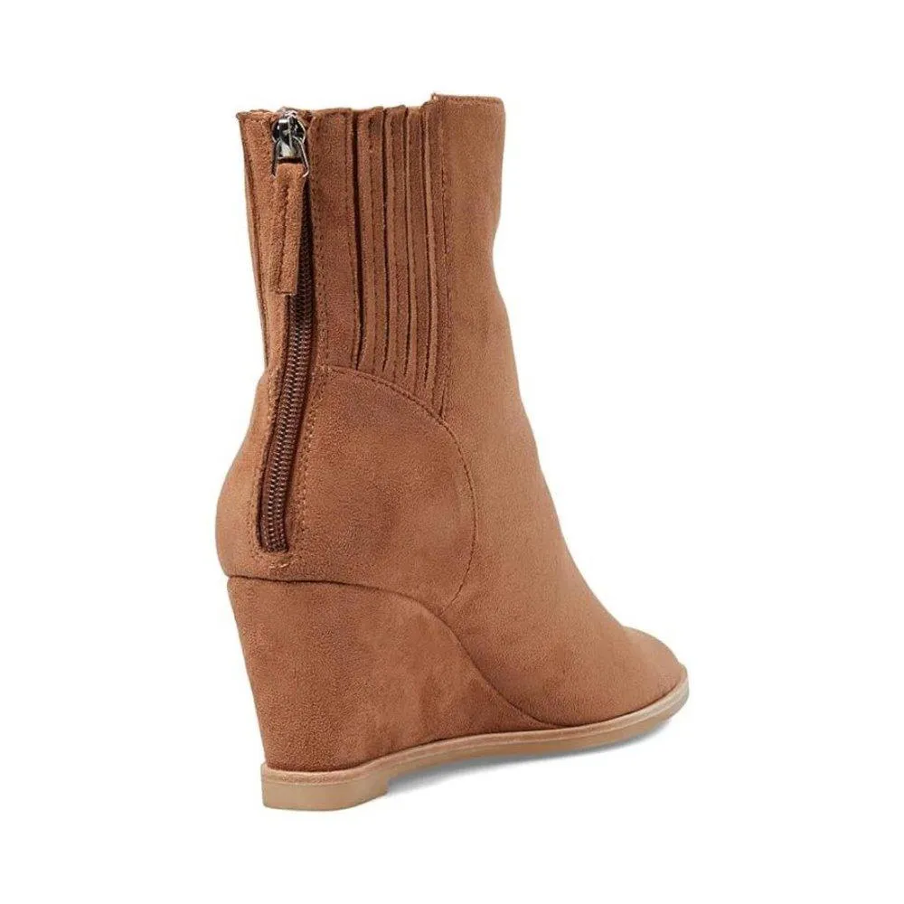 Teera Almond Suede Wedge Ankle Booties