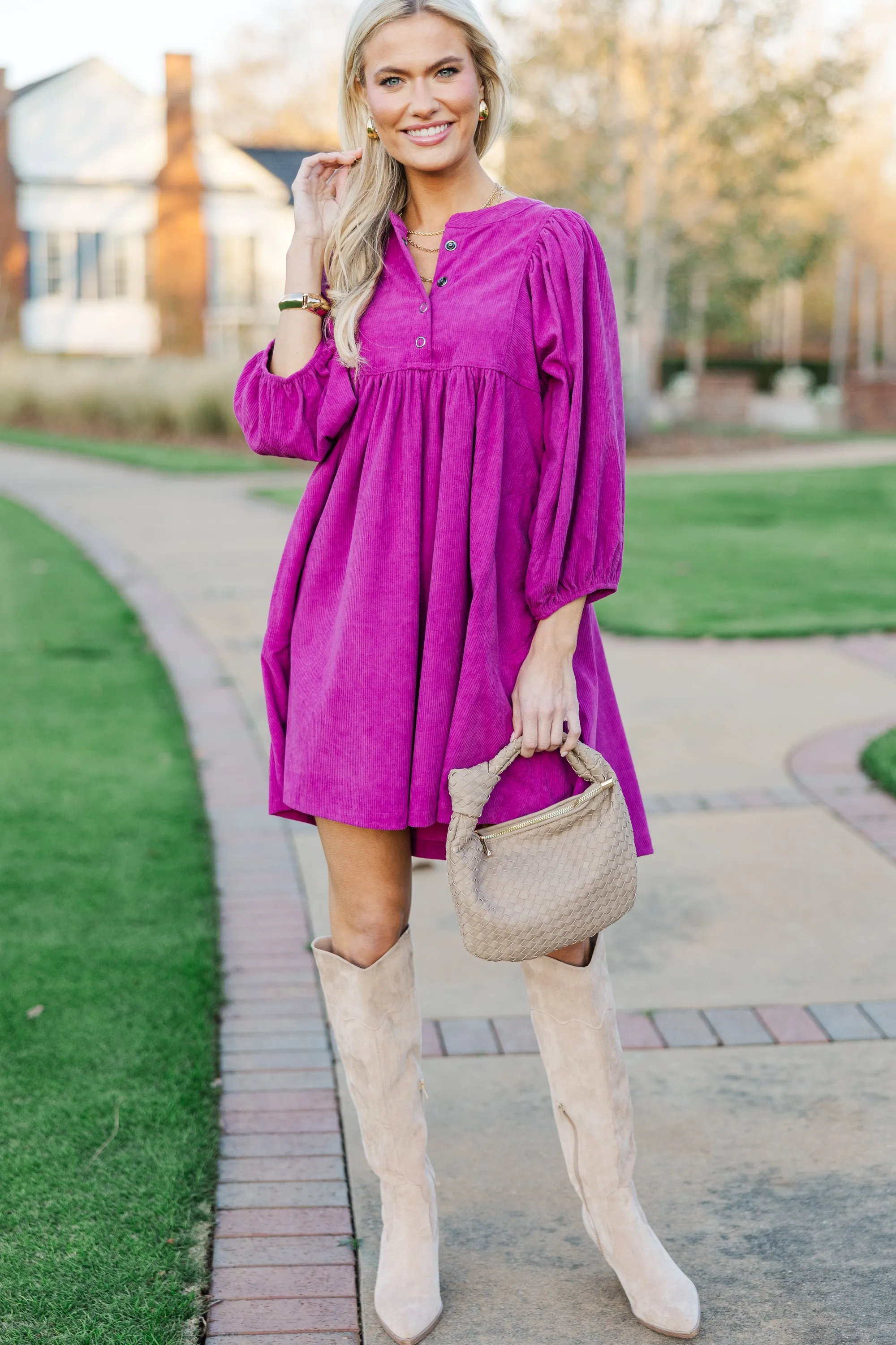 That's All You Magenta Pink Corduroy Dress