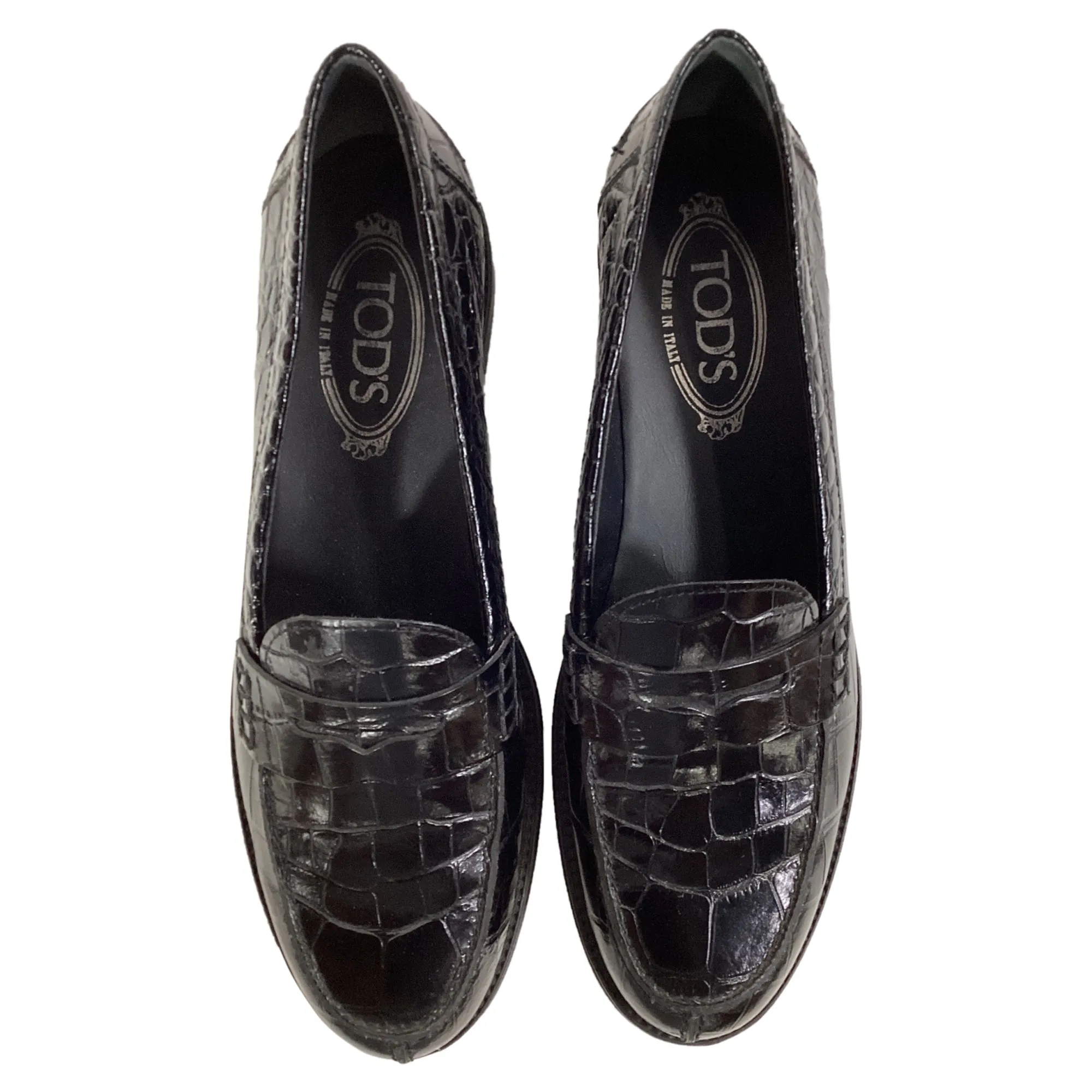 Tod's Croc-Embossed Loafers in Black Leather