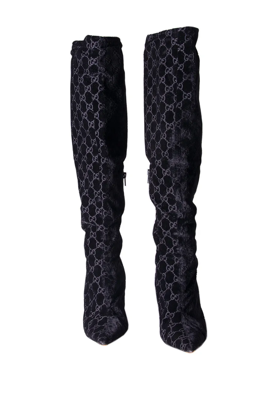 Velvet Monogram Boots