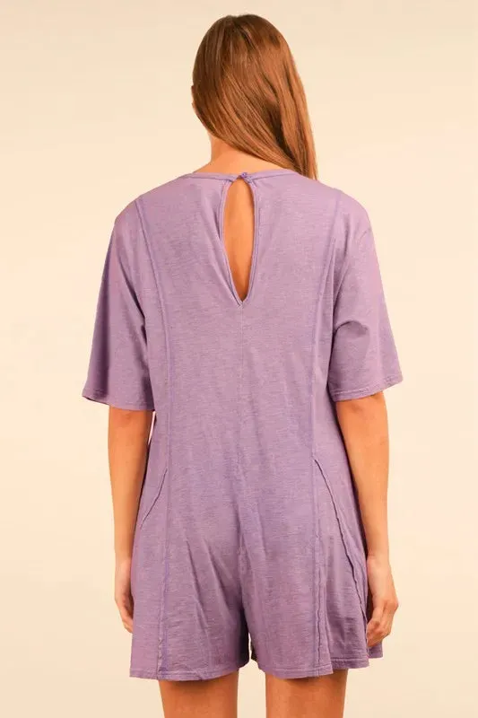 VERY J Mineral Washed Oversized Knit Comfy Romper