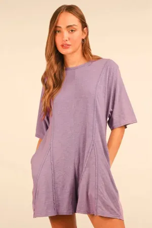 VERY J Mineral Washed Oversized Knit Comfy Romper