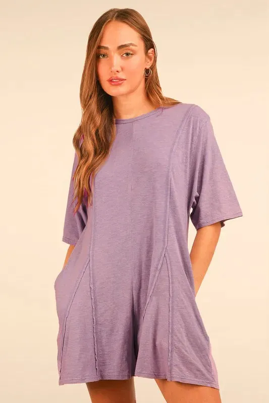 VERY J Mineral Washed Oversized Knit Comfy Romper