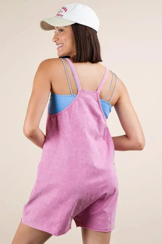 VERY J Plus Size Mineral Washed Sleeveless Knit Romper