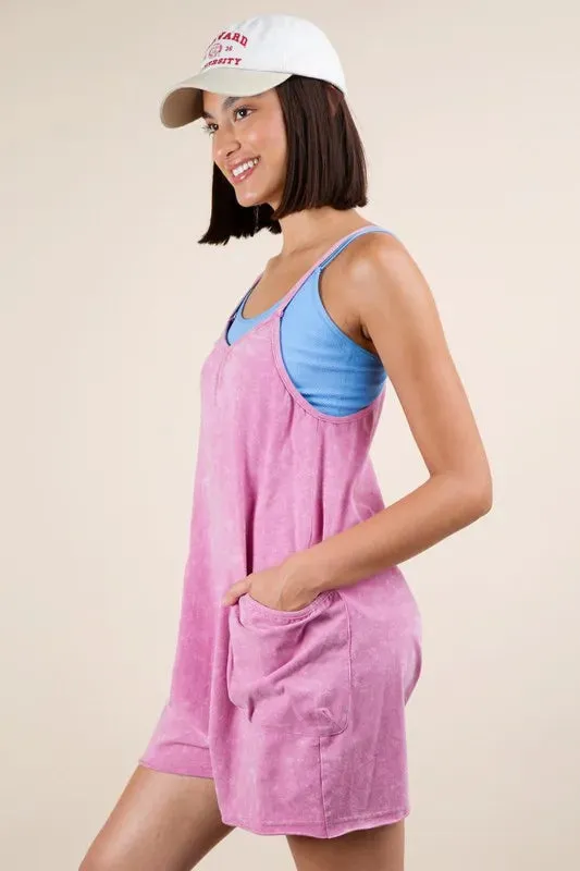 VERY J Plus Size Mineral Washed Sleeveless Knit Romper