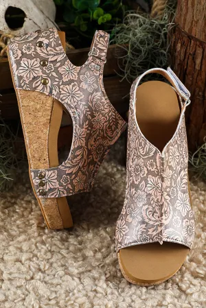 Vintage Floral Leather Rivet Hollowed Platform Sandals