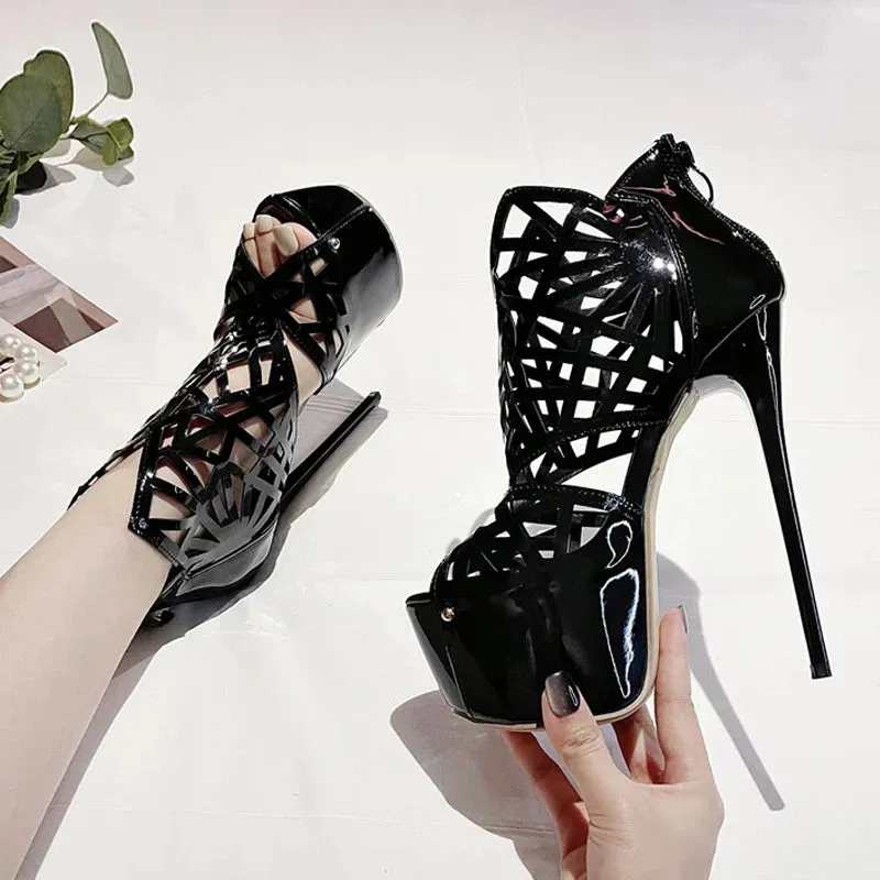 VougeVamp Peep Toe Platform Ankle Boots - High Heel Runway Shoes for Women