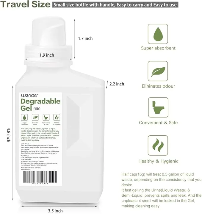 Wenge Urine Liquid Waste Gel for Portable Toilet - 1LB - Pee Powder for Camping Toilet, Eco Absorbent Gel,Outdoor Emergency Toilet Waste Treatment