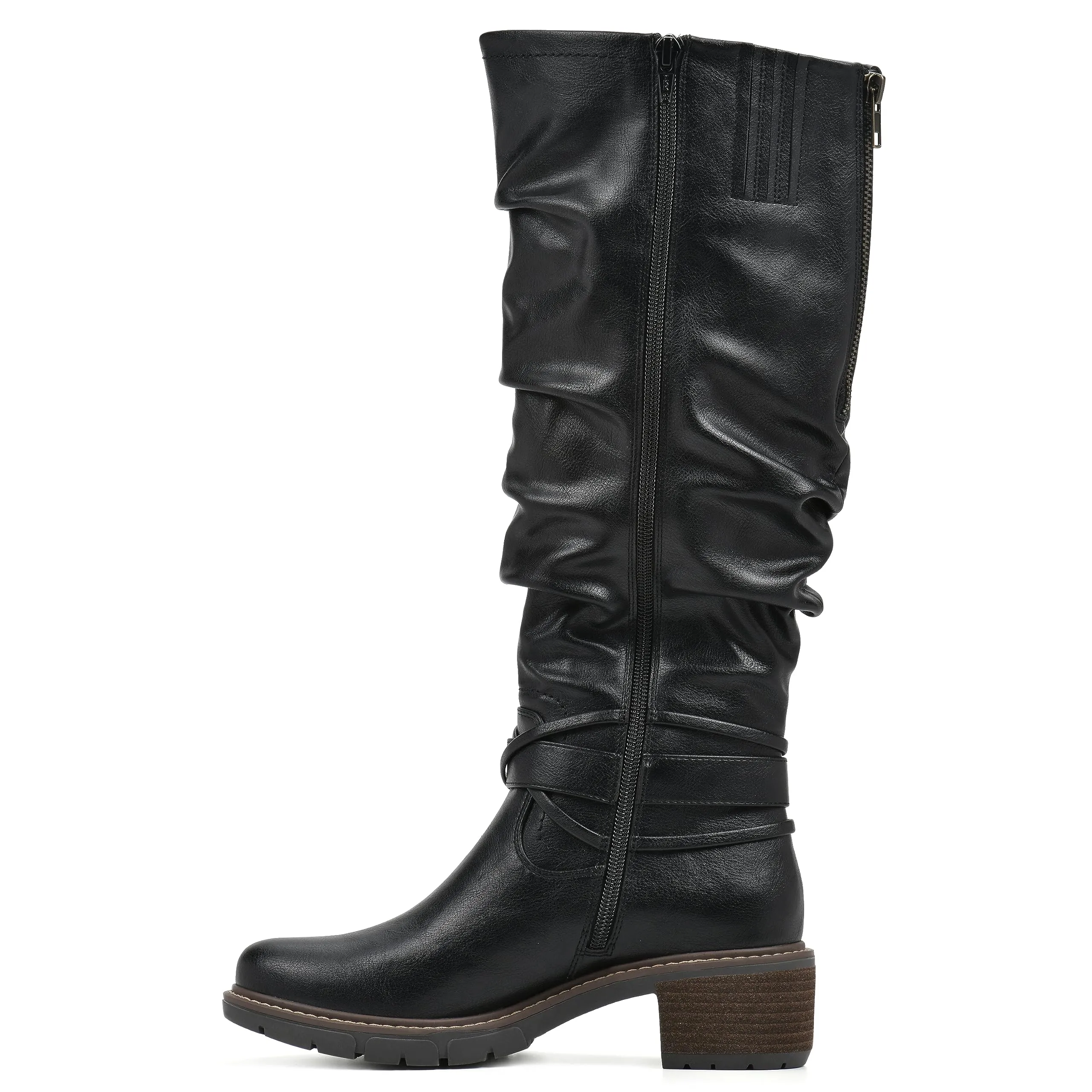WHITE MOUNTAIN Women's Shoes Crammers Stack-Heeled Tall Boot, Black/Burn/Smooth, 6 M
