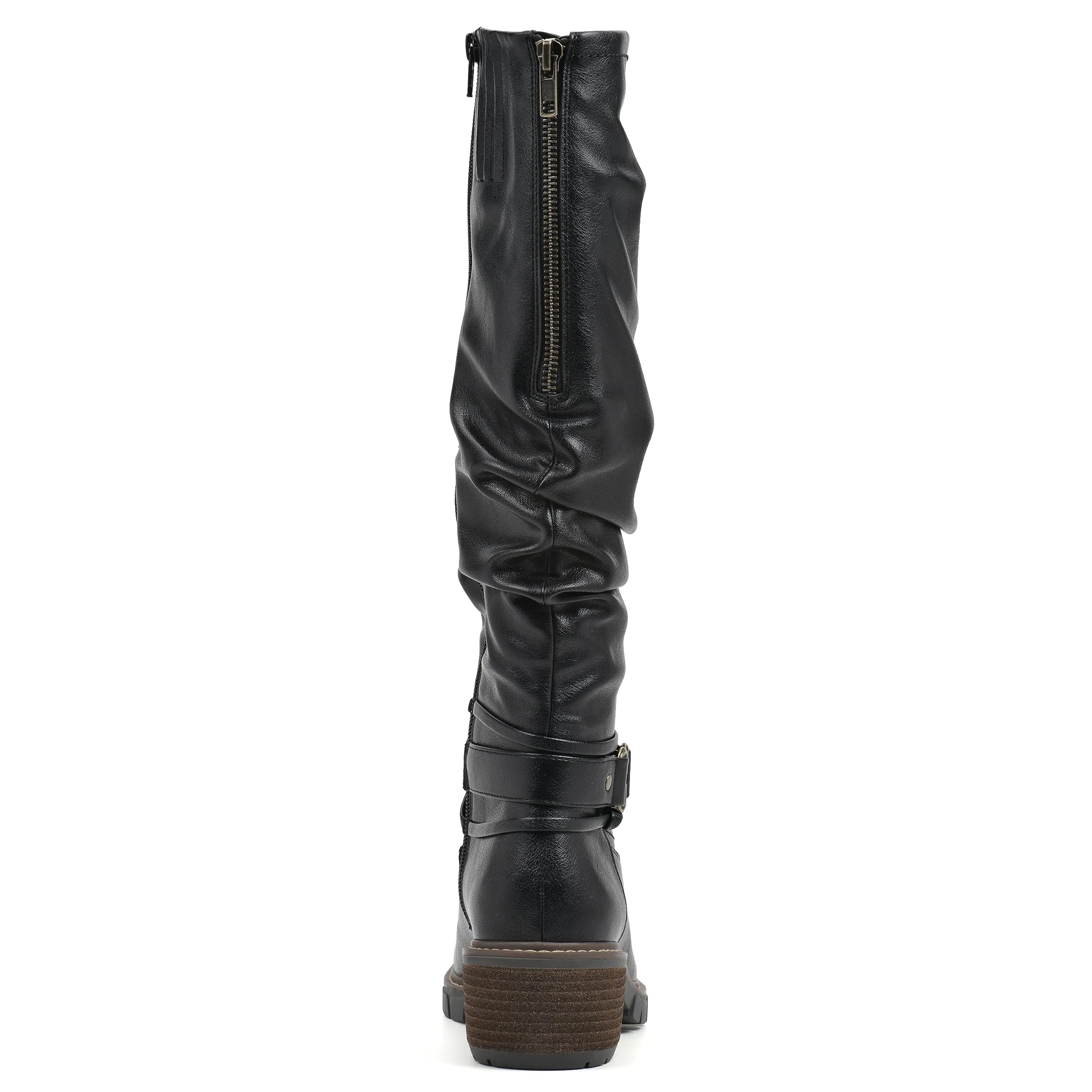 WHITE MOUNTAIN Women's Shoes Crammers Stack-Heeled Tall Boot, Black/Burn/Smooth, 6 M