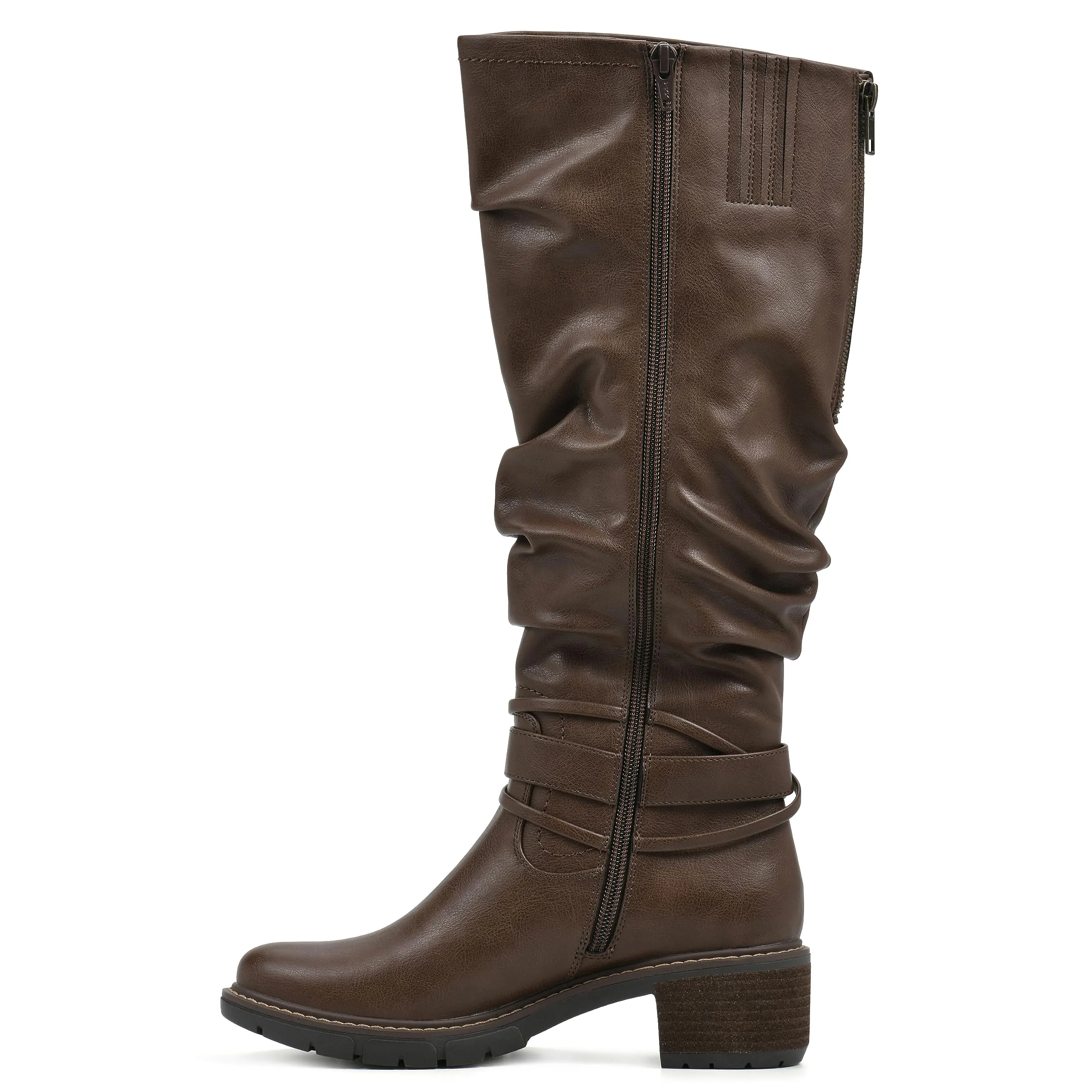 WHITE MOUNTAIN Women's Shoes Crammers Stack-Heeled Tall Boot, Chestnut/Smooth, 9 M