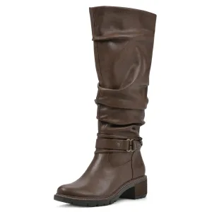 WHITE MOUNTAIN Women's Shoes Crammers Stack-Heeled Tall Boot, Chestnut/Smooth, 9 M