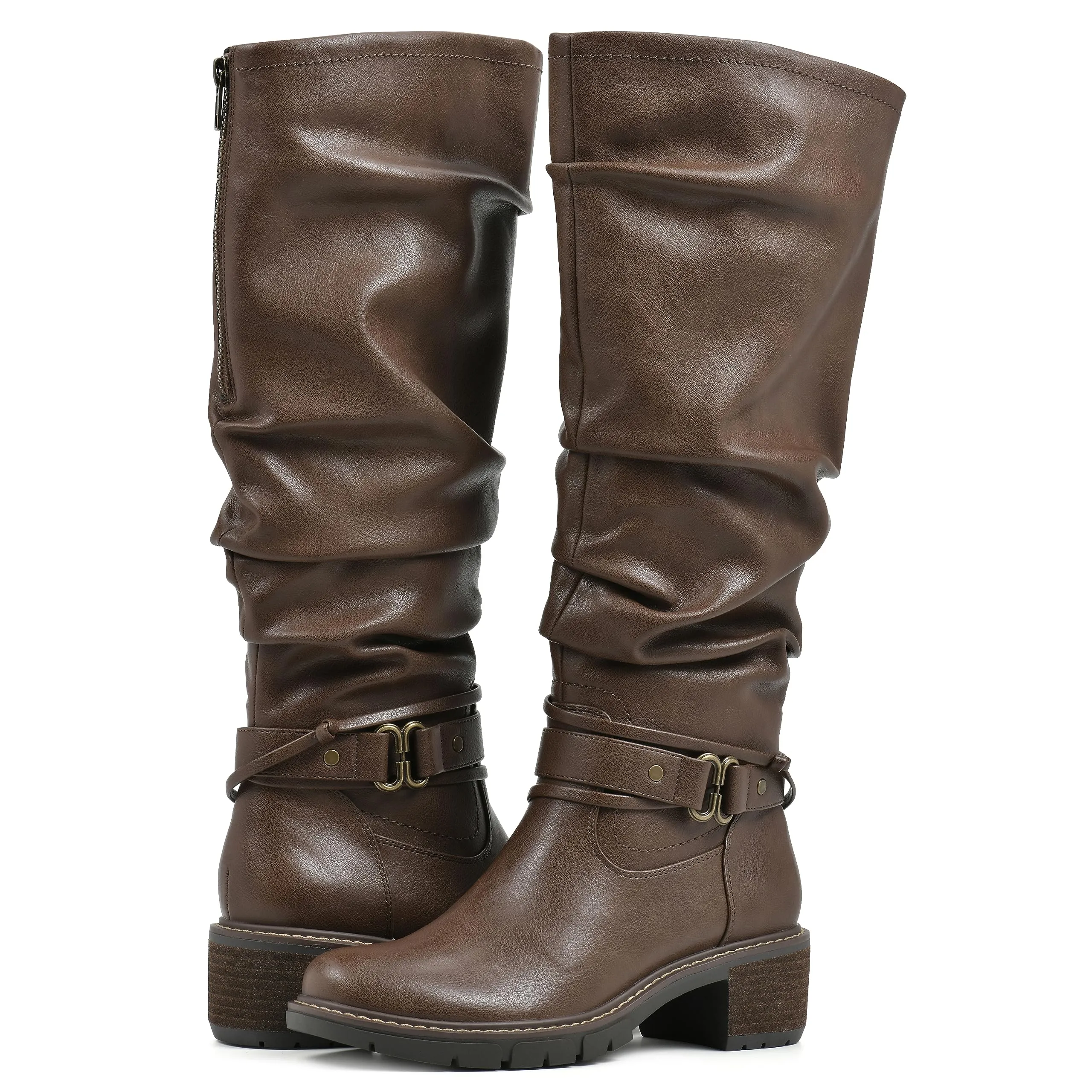 WHITE MOUNTAIN Women's Shoes Crammers Stack-Heeled Tall Boot, Chestnut/Smooth, 9 M