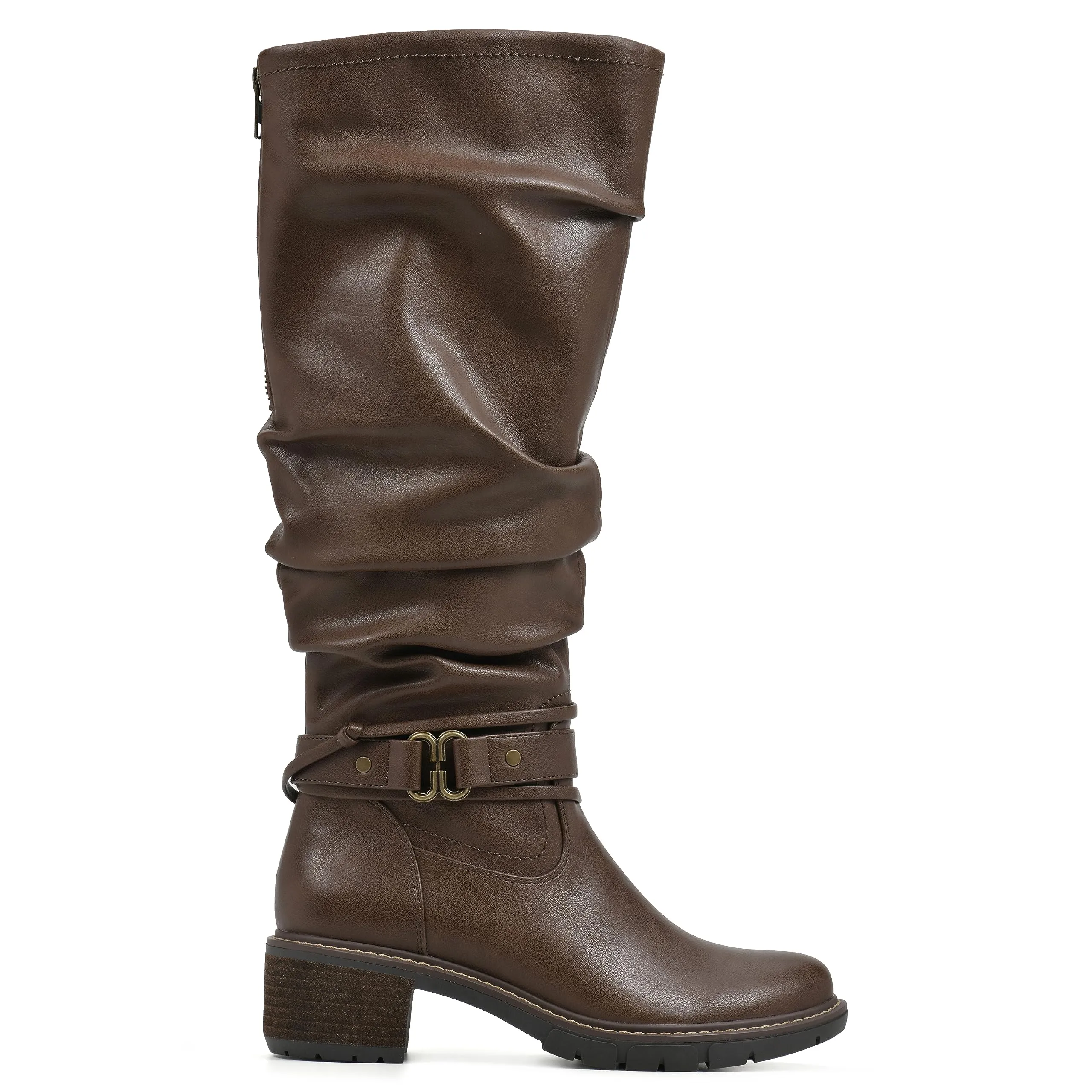 WHITE MOUNTAIN Women's Shoes Crammers Stack-Heeled Tall Boot, Chestnut/Smooth, 9 M