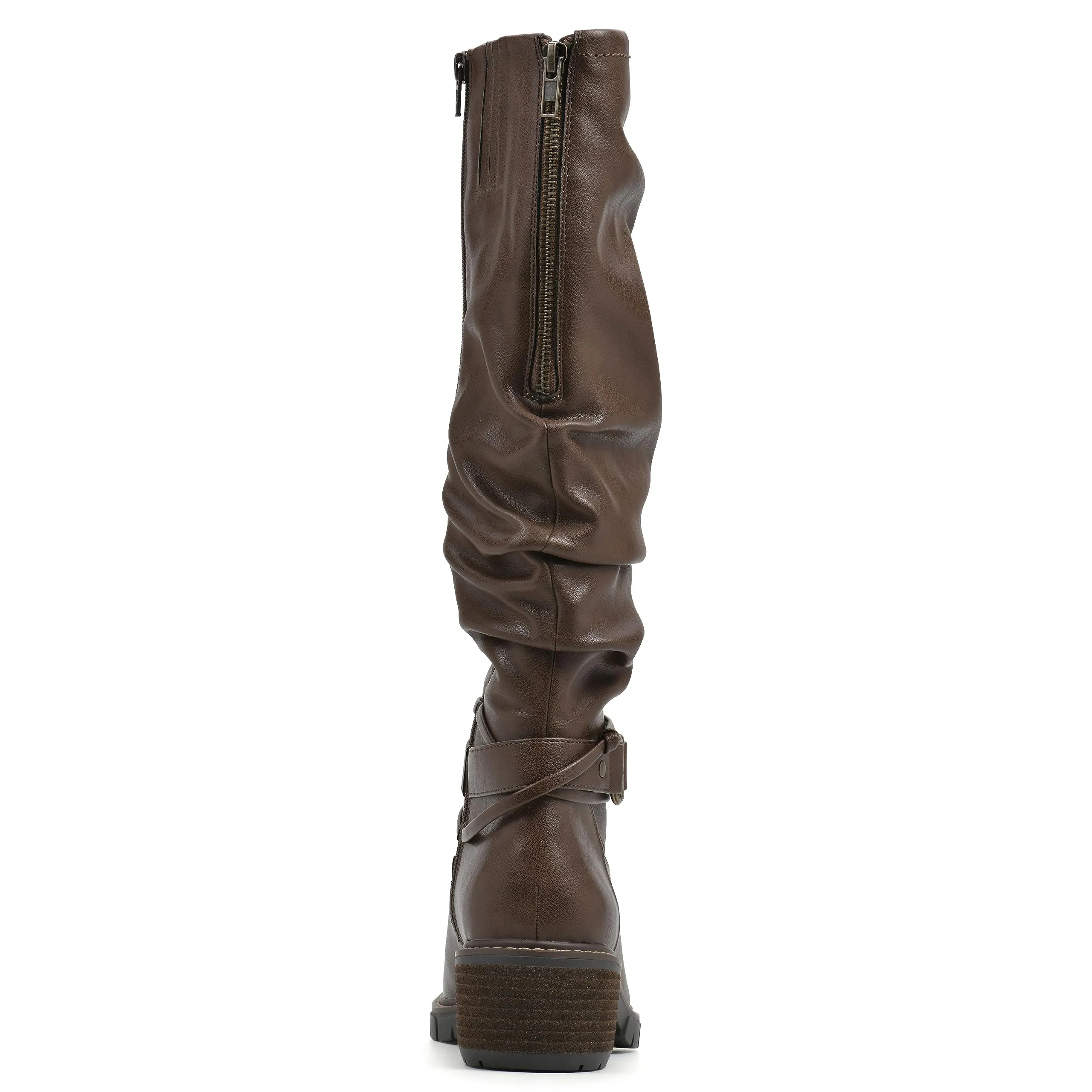 WHITE MOUNTAIN Women's Shoes Crammers Stack-Heeled Tall Boot, Chestnut/Smooth, 9 M
