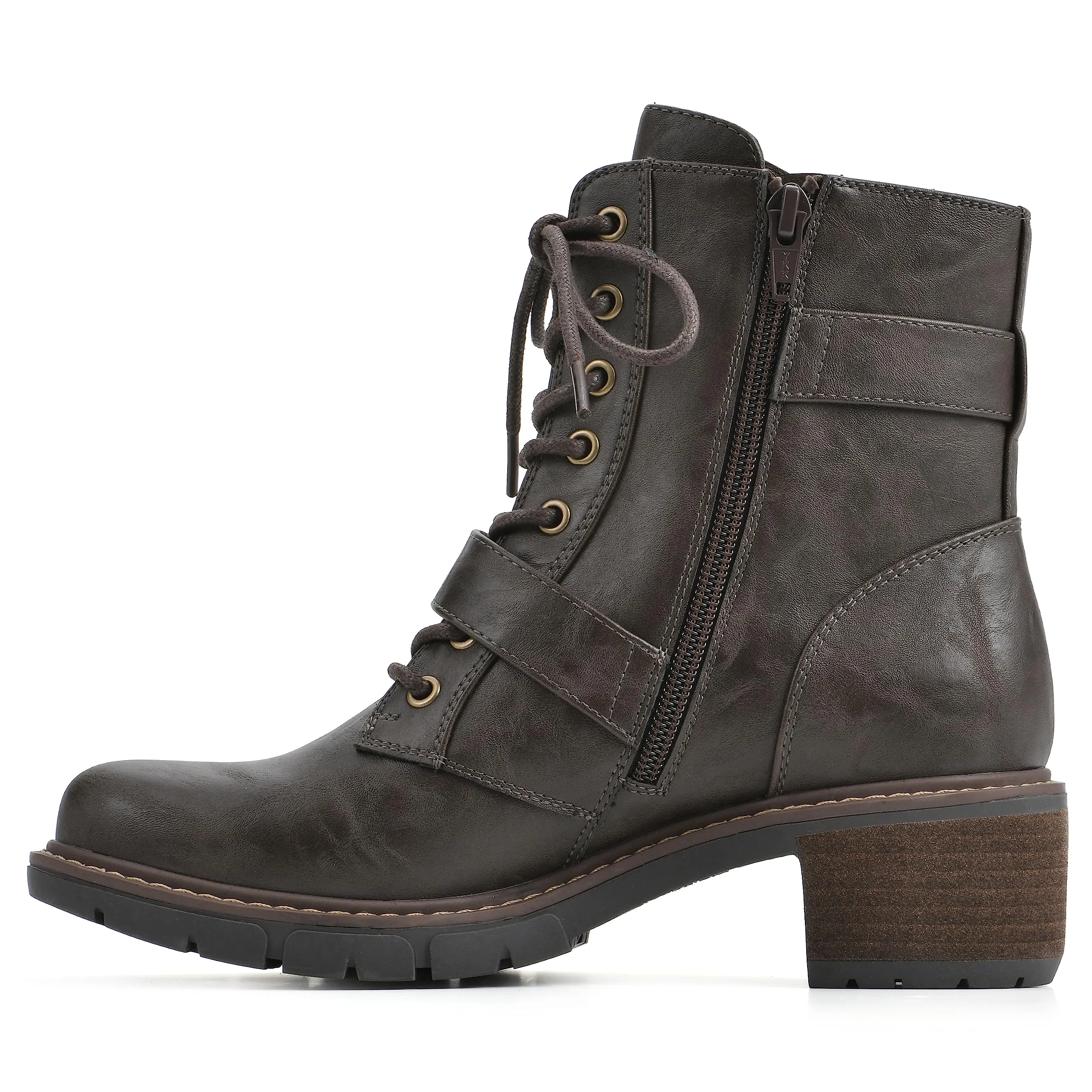 WHITE MOUNTAIN Women's Shoes Crank Block Heel Moto Boot, Dk.Brown/Smooth, 6.5 M