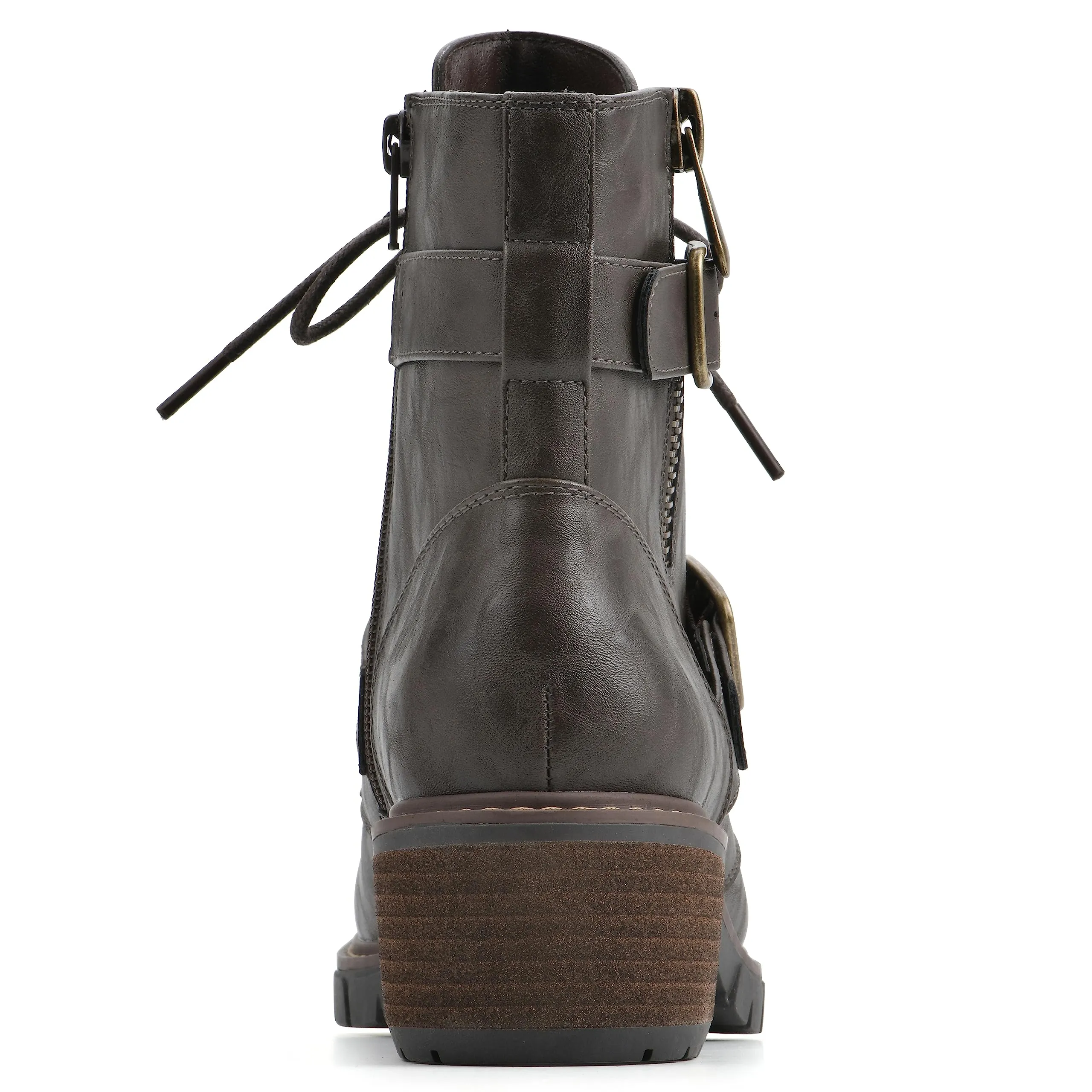 WHITE MOUNTAIN Women's Shoes Crank Block Heel Moto Boot, Dk.Brown/Smooth, 6.5 M