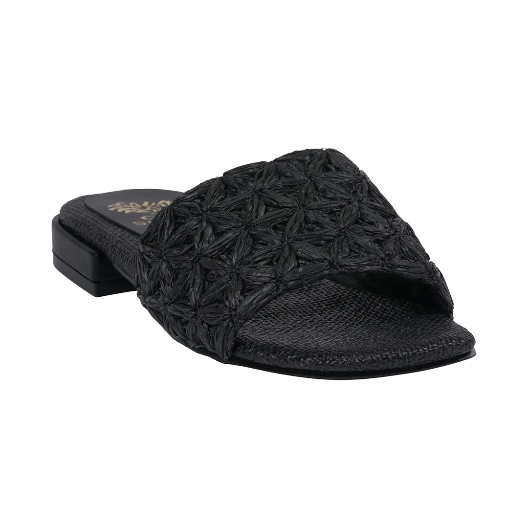Women's Kendra Black Woven Flat Sandals